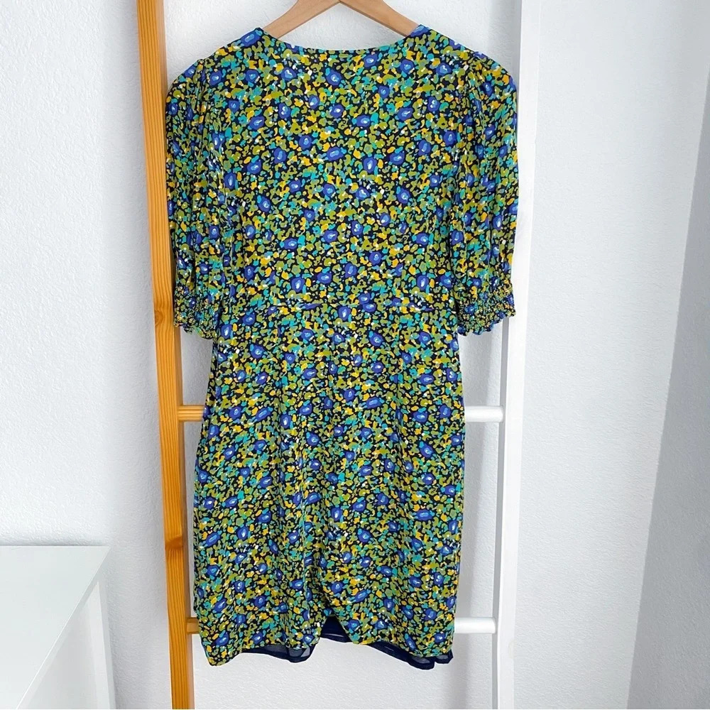 NWOT Rails Roma Mini Dress Abstract Garden Floral Green V-neck Puff Sleeves - Picture 5 of 13